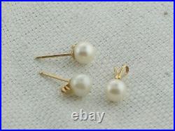 Vintage 14K Gold 6mm Pearl & Diamond Pendant & Stud Earrings SET