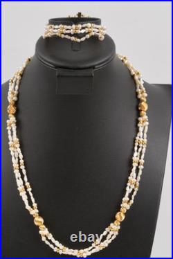 Vintage 14K Gold Freshwater Pearl Triple Strand Necklace Bracelet Set Vintage 14K Gold Freshwater Pearl Triple Strand Necklace Bracelet Set