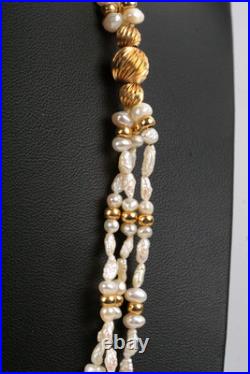 Vintage 14K Gold Freshwater Pearl Triple Strand Necklace Bracelet Set Vintage 14K Gold Freshwater Pearl Triple Strand Necklace Bracelet Set