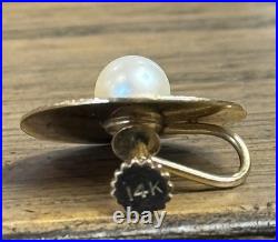 Vintage 14K Gold Pearl Bracelet & Earrings Set 1950 Engraved Estate 22.1g