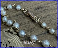 Vintage 14K Gold Pearl Bracelet & Earrings Set 1950 Engraved Estate 22.1g