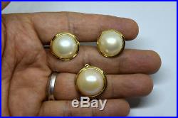 Vintage 14K Solid Gold Mabe/Blister Pearl Earrings and Pendant Set