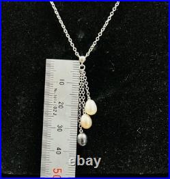 Vintage 14K White Gold Pink, White and Black Pearl Earring and Necklace Set