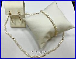 Vintage 14K Yellow Gold Cultured Baroque Pearl Necklace, Bracelet, Earrings Set