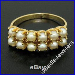 Vintage 14K Yellow Gold Dual Row Prong Set 3-3.25mm Round White Pearl Band Ring