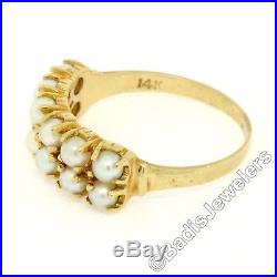 Vintage 14K Yellow Gold Dual Row Prong Set 3-3.25mm Round White Pearl Band Ring