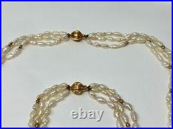 Vintage 14K Yellow Gold Genuine White Rice Pearl 19 Necklace 7.5 Bracelet SET