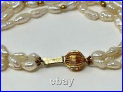 Vintage 14K Yellow Gold Genuine White Rice Pearl 19 Necklace 7.5 Bracelet SET