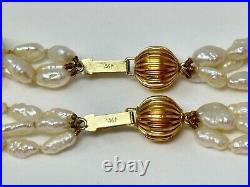 Vintage 14K Yellow Gold Genuine White Rice Pearl 19 Necklace 7.5 Bracelet SET