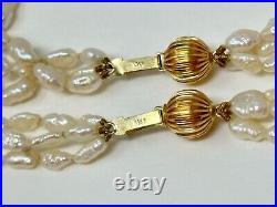 Vintage 14K Yellow Gold Genuine White Rice Pearl 19 Necklace 7.5 Bracelet SET