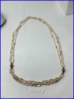 Vintage 14K Yellow Gold Genuine White Rice Pearl 19 Necklace 7.5 Bracelet SET