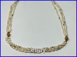 Vintage 14K Yellow Gold Genuine White Rice Pearl 19 Necklace 7.5 Bracelet SET