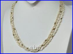 Vintage 14K Yellow Gold Genuine White Rice Pearl 19 Necklace 7.5 Bracelet SET