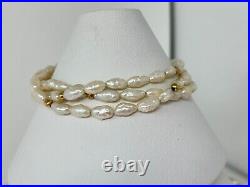 Vintage 14K Yellow Gold Genuine White Rice Pearl 19 Necklace 7.5 Bracelet SET