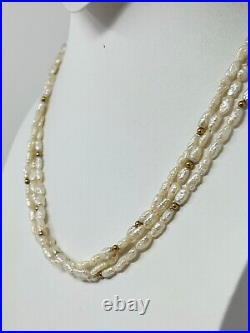 Vintage 14K Yellow Gold Genuine White Rice Pearl 19 Necklace 7.5 Bracelet SET