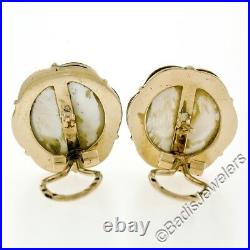 Vintage 14K Yellow Gold Large 13.5mm Bezel Set Mabe Pearl Button Omega Earrings