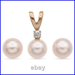 Vintage 14K Yellow Gold Pearl Diamond Pendant & Pearl Earrings Set Vintage 14K Yellow Gold Pearl Diamond Pendant & Pearl Earrings Set