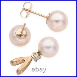 Vintage 14K Yellow Gold Pearl Diamond Pendant & Pearl Earrings Set Vintage 14K Yellow Gold Pearl Diamond Pendant & Pearl Earrings Set