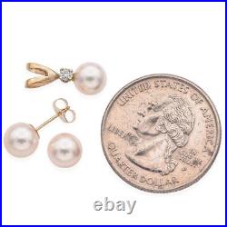 Vintage 14K Yellow Gold Pearl Diamond Pendant & Pearl Earrings Set Vintage 14K Yellow Gold Pearl Diamond Pendant & Pearl Earrings Set