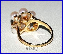 Vintage 14K Yellow Gold Ring Sz. 6.25 set w. 6x Cultured Pearls (SaR) #18