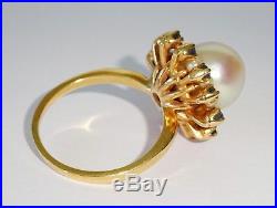 Vintage 14K Yellow Gold Ring Sz. 9.5 set w. 13x Pearls & 12x Sapphires