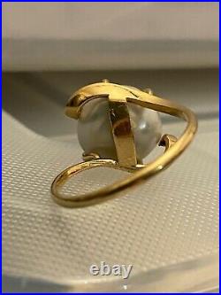 Vintage 14K Yellow Gold Saltwater Baroque Pearl Handmade Setting Ring Size 6