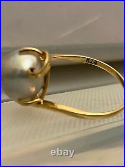 Vintage 14K Yellow Gold Saltwater Baroque Pearl Handmade Setting Ring Size 6