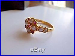 Vintage 14ct solid gold Natural seed pearl and ruby ring and earring set V 1/2