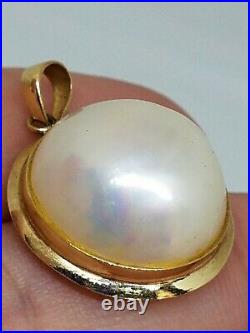 Vintage 14k 585 Yellow Gold Bezel Setting Mabe Pearl Pendant