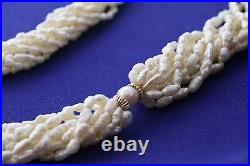 Vintage 14k Gold 10-strand White Freshwater Pearl Twist Necklace & Bracelet Set