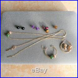 Vintage 14k Gold Add A Bead Multi-stone Necklace & Earrings Set