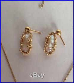 Vintage 14k Gold Baroque Pearl Earrings and Pendant Set 7.3 gr