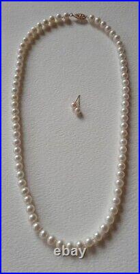 Vintage 14k Gold Cultured Pearl Necklace & Akoya Pearl Earrings 18k