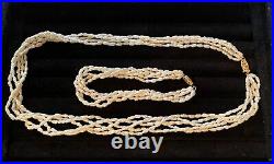 Vintage 14k Gold Filigree Clasp 5 Strand Freshwater Pearl Necklace Bracelet Set