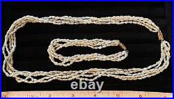 Vintage 14k Gold Filigree Clasp 5 Strand Freshwater Pearl Necklace Bracelet Set