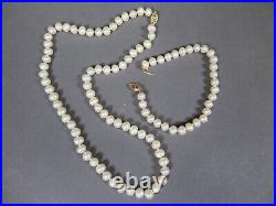 Vintage 14k Gold Genuine 6x7mm Oval Pearl Necklace & Bracelet Set