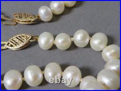 Vintage 14k Gold Genuine 6x7mm Oval Pearl Necklace & Bracelet Set