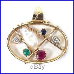 Vintage 14k Gold Multi Gem Stone Pearl Necklace Pendant & Earrings Set (15.90g)