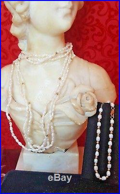 Vintage 14k Gold Natural Pearl 3 Strand Necklace & Bracelet Set Wedding Bridal