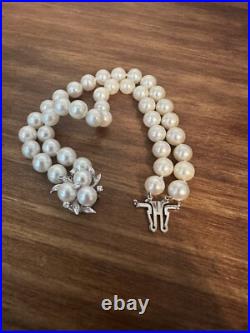 Vintage 14k Gold Pearl & Diamond Cluster Earrings Necklace Bracelet Set w Papers