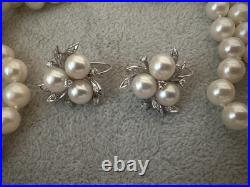 Vintage 14k Gold Pearl & Diamond Cluster Earrings Necklace Bracelet Set w Papers
