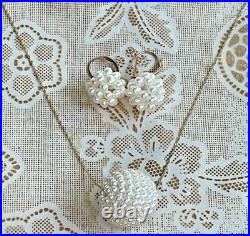 Vintage 14k Gold Pearl Necklace & Earrings Set Cultured Pearls, Estate Jewelry