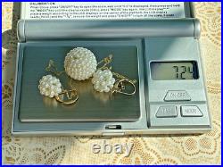 Vintage 14k Gold Pearl Necklace & Earrings Set Cultured Pearls, Estate Jewelry