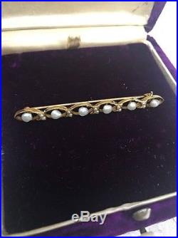 Vintage 14k Gold, REAL Pearl And Diamond Bracelet/Earrings/Pin Set