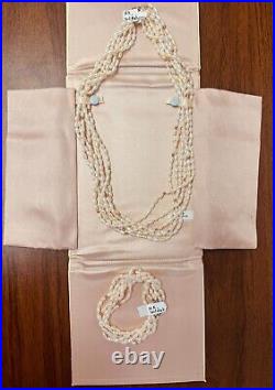 Vintage 14k Gold Three Strand Rice Pearl Necklace and Bracelet Set