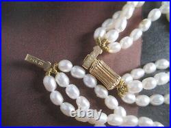 Vintage 14k Solid Yellow Gold Clasp multi strand Pearl necklace bracelet set