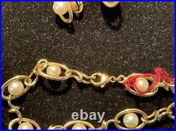 Vintage 14k Solid Yellow Gold Pearl Bracelet & Clip Earrings Set 21.4 Grams DS61