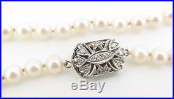 Vintage 14k White Gold Diamond Set Akoya Pearl 6-6.5mm Necklace VAL $2400