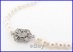 Vintage 14k White Gold Diamond Set Akoya Pearl 6-6.5mm Necklace VAL $2400