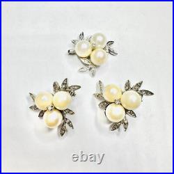 Vintage 14k White Gold Pearl and. 50cts Diamond Pendant & Clip On Earrings Set